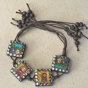 Vintage Wood Beaded Bracelet W/Swarovski Crystals